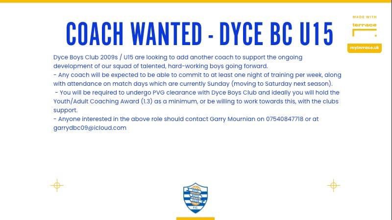 DyceBoys2009's tweet image. We are looking to add another coach to our committed coaching team here at Dyce BC 2009s. 

Details are below - however, anyone interested in this opportunity can get in touch with Head Coach, @garrymournian to discuss it further. 

Any shares would be appreciated. 

#COYD