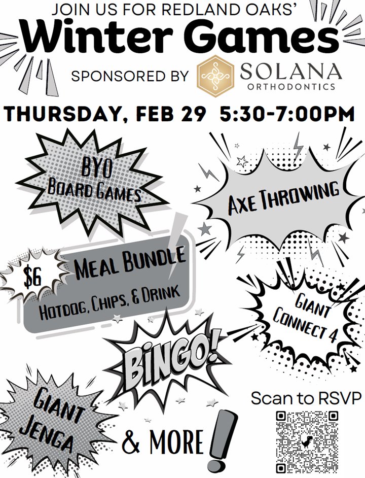 RedlandOaksES's tweet image. Time for some Winter Games @RedlandOaksES. We will see y&apos;all on Thursday evening for a great time. 🦝