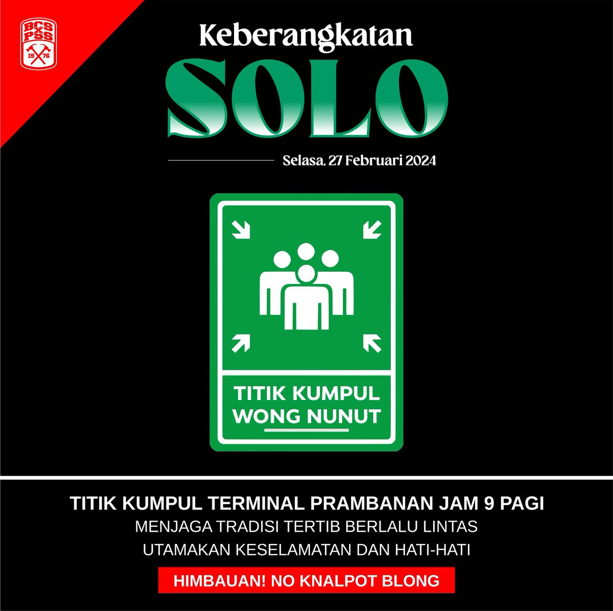 Info keberangkatan ke Solo

Jaga kondusifitas wilayah-wilayah yang dilalui. Perhatikan lokasi titik kumpul dan jam keberangkatannya.

Mari berikan dukungan maksimal untuk Super Elja!🦅