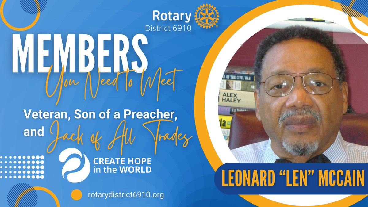 RotaryD6910's tweet photo. ๐ Honoring Excellence: Meet Leonard (Len) McCain, a testament to resilience and achievement! Len is a #jackofalltrades and #servant! Join us in celebrating his journey this #BlackHistoryMonth. https://t.co/P1UsKxbqWG
#RD6910 #membersmatter #membermonday @RotaryZones3334 https://t.co/vu3bEK9WZU