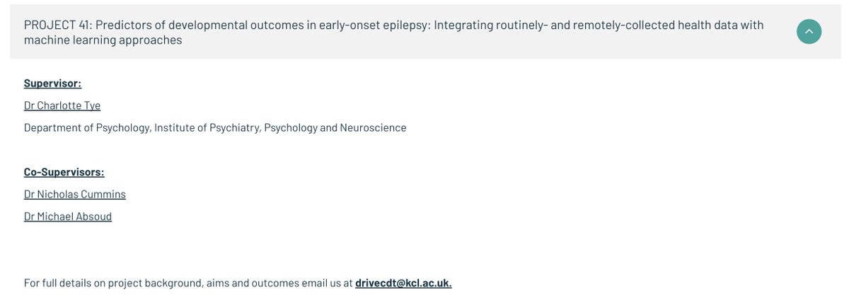 We have an exciting fully-funded PhD available through @KCLDriveHealth exploring infant predictors of developmental outcomes in early-onset epilepsy, nested in @BEEStudy_ with @MAbsoud @nickcummins41 and @vCreateNeuro 🧠 Deadline: 10th March Details: drive-health.org.uk