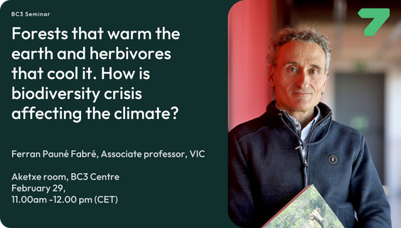 BC3Research's tweet photo. #BC3Seminar | Join Ferran Pauné Fabré from @uvic_ucc as he explores the co-evolution of herbivores and open woody vegetation, uncovering the vital role of herbivory in #climateregulation !
📅Feb 29
🕙11.00 am CET
📍Aketxe room, BC3
✍️Register now
https://t.co/gZbMASVELC https://t.co/ObsyqTvp7T