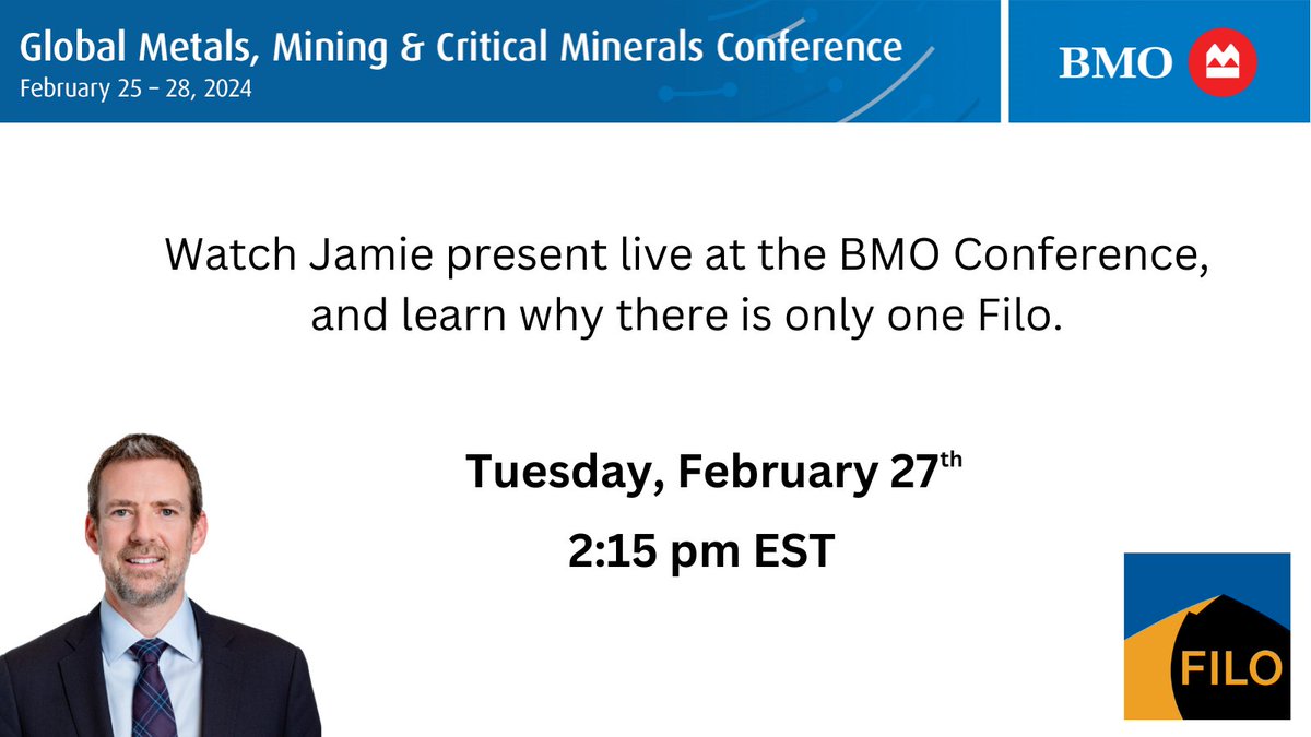 Watch Jamie present live at the BMO Conference,
and learn why there is only one Filo.

Tuesday, Feb 27th
2:15pm EST
Click here: app.webinar.net/237orlaNmAk  

$FIL.TO
#FILyourboots