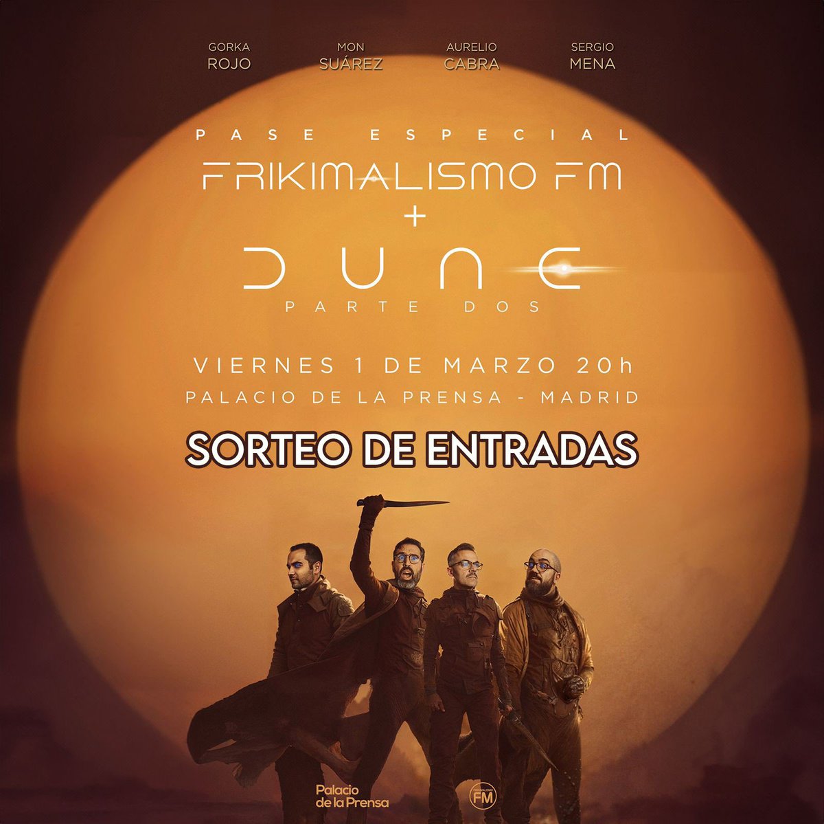 SORTEO ¿Quieres ganar una entrada doble para el estreno de #DuneParte2 junto a @FrikimalismoFM ? ¡SORTEAMOS DIEZ!

Participa:
1. Síguenos  en <a href="/palacioprensa/">Palacio de la Prensa</a>
2. Retuitea este post
3. Comenta con quién querías ir

Suerte🍀