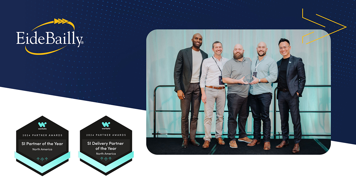EideBaillyLLP's tweet image. We&apos;re thrilled to announce that Eide Bailly has been recognized as @Workato’s North American Partner of the Year and Delivery Partner of the Year for 2023! 🎉  bit.ly/42P0uOC #WorkatoPartner #Integration #Automation