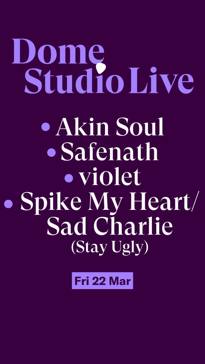 Dome Studio Live started with a bang on Friday. The next event is 22nd of March, and lineup is just as epic @akinsoul @safenath @officialvi0let @SpikeMyHeart / @ssadcharlie (@stayUgly265) @brightdome Studio Grab a ticket: brightondome.org/whats-on/VDt-d…