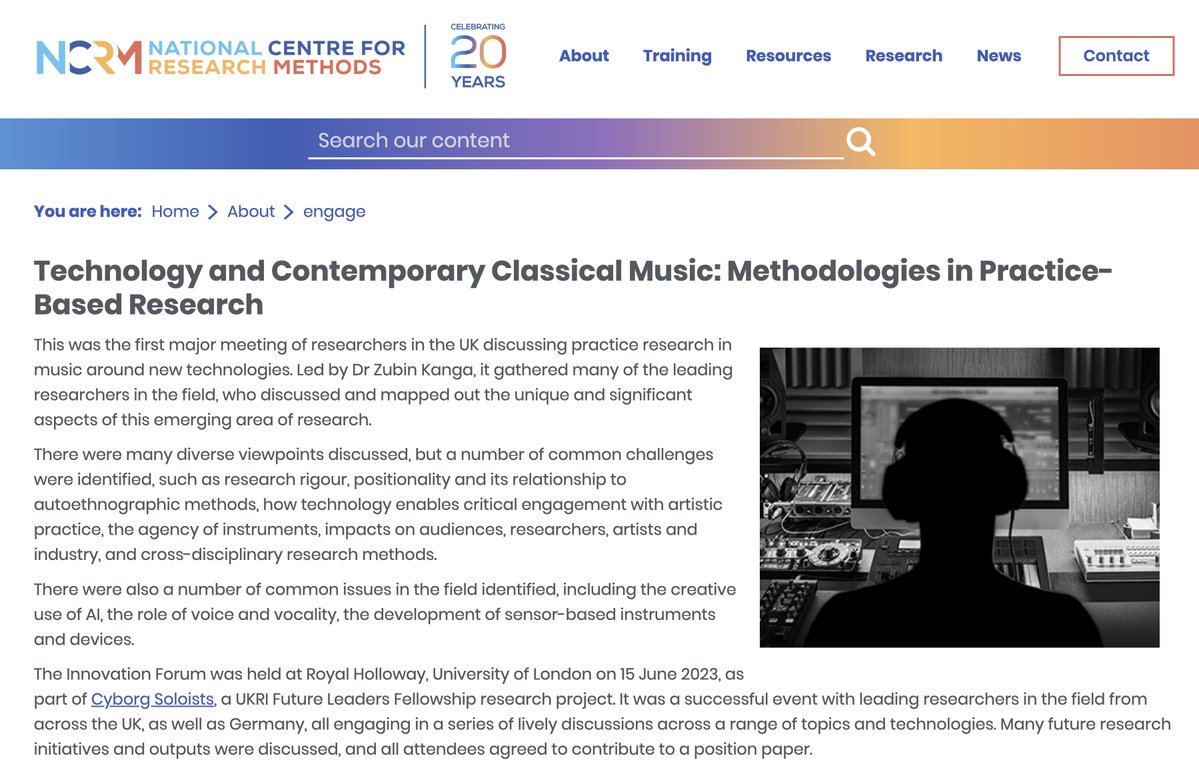 Just published by @NCRMUK, a position paper on Practice Research in music around new technologies. Co-authored by @mugloch, @laurenredhead, @mirabenjy, @EHowardComposer, @Robert_Laidlow, @RicardoCliment_, @lukejnickel, @Edmund_Hunt, @minim and more. ncrm.ac.uk/about/engage/m…