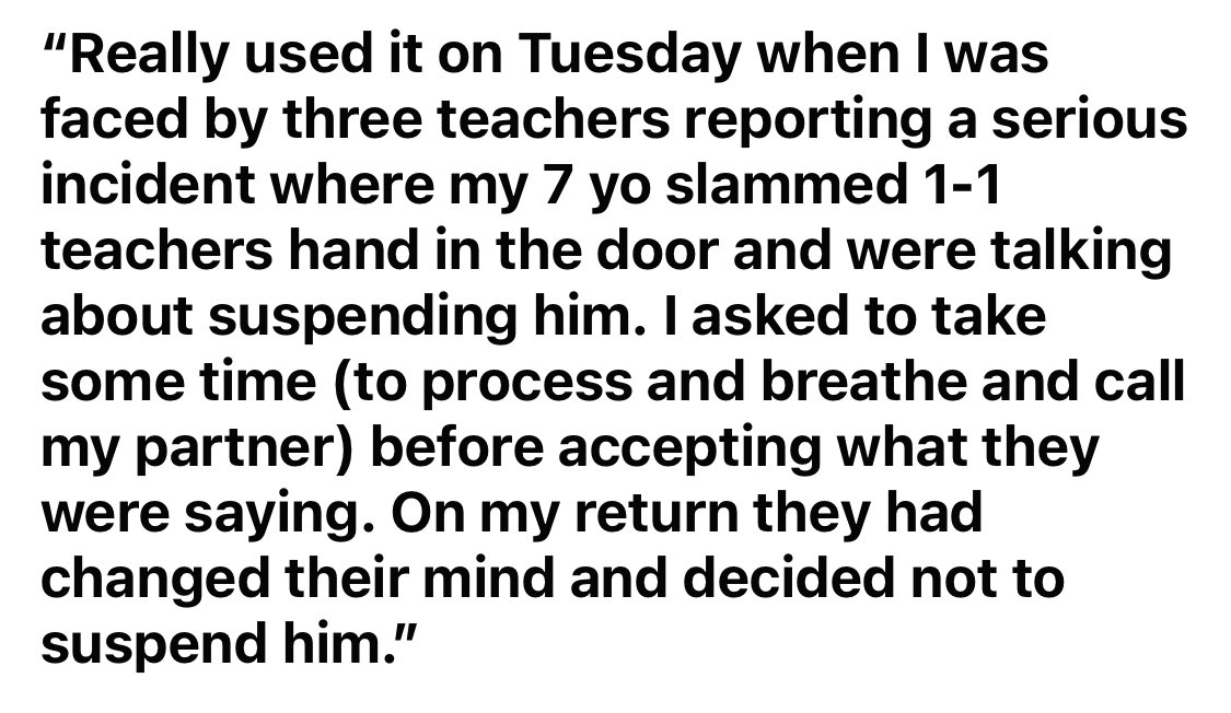 After only 1 half of the workshop last week, this parent/carer was able to use the info and take time to calm down before responding. This is important for everyone involved. This adult set the tone for everyone else to have space to regulate and reflect. @ACEAwareNation