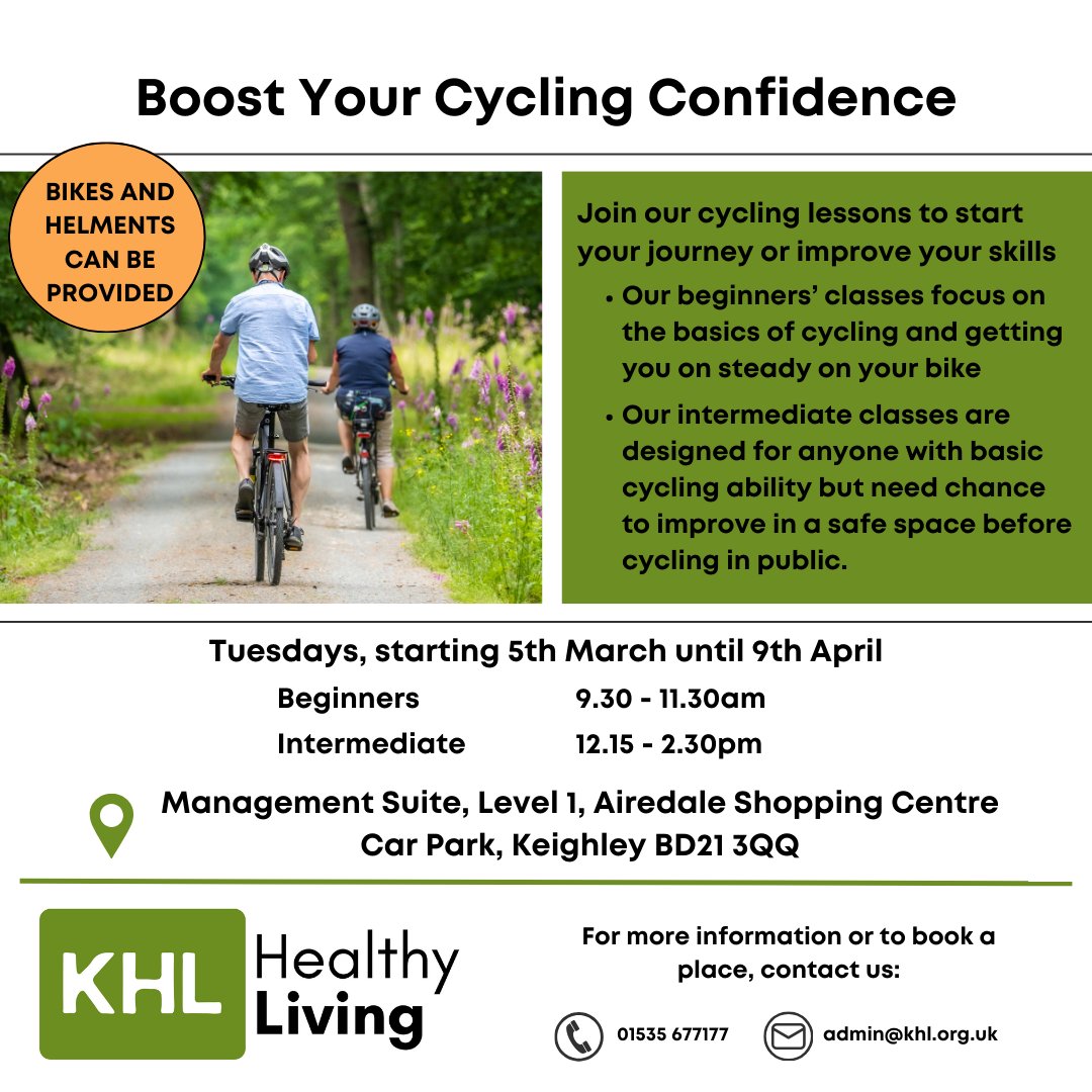 #Cycling is a great way to improve fitness whilst enjoying the great outdoors. If you're not quite ready to cycle solo, why not try our new cycling lessons? 🚲Places are limited, so book soon! 💚