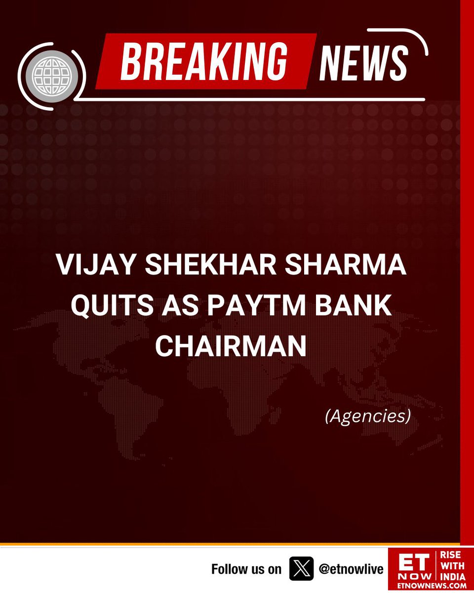 🚨🚨🚨

Vijay Shekhar Sharma quits as Paytm Bank Chairman

#VijayShekharSharma #Paytm #PaytmPaymentsBank