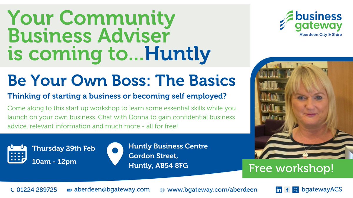 Are you thinking of starting your own business or becoming self-employed? Discover all the essentials of starting up! Join Community Business Adviser, Donna, this Thursday, February 29th, at the #Huntly Business Centre. 📢 Reserve your free spot now ow.ly/2tIM50QHP9e