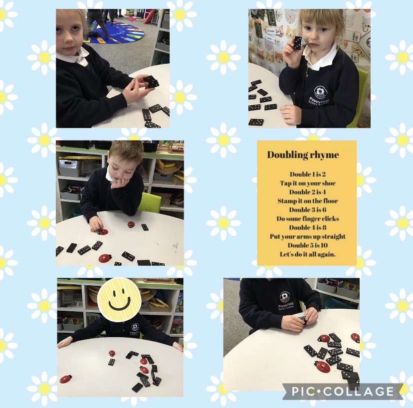 Today in Hedgehog class we have learnt a doubling rhyme! We have had lots of fun exploring dominoes in the maths area @PoppyfieldSch @MrsBytheway
