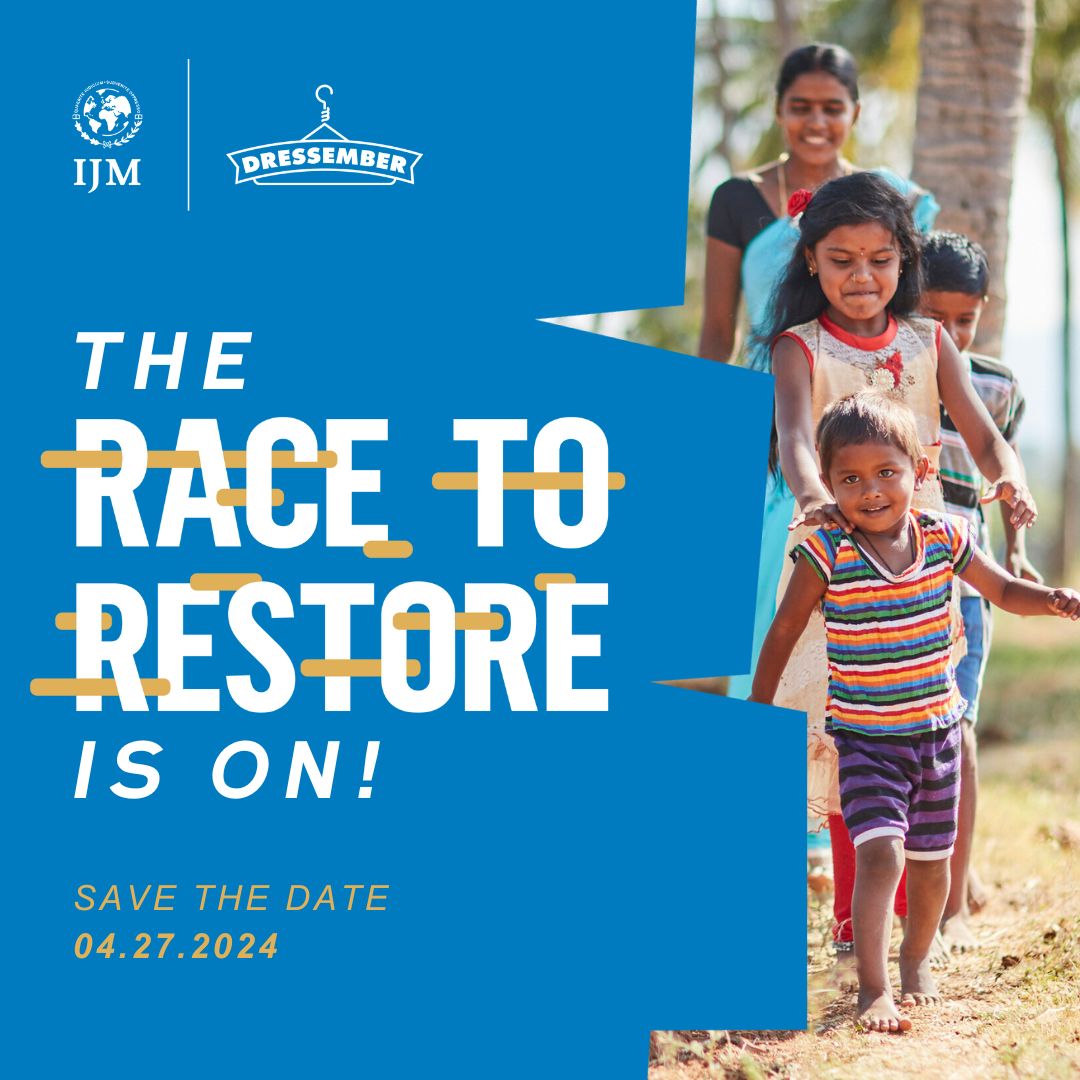 Justice for survivors of violence is a journey that requires hard work, commitment and a supportive community that refuses to quit. On April 27, lace-up with #IJM & #Dressember and put your words into action by running the #RacetoRestore. Register today: dressember.org/fundraise