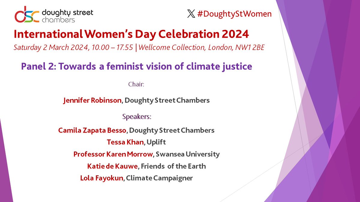 We are delighted to announce the second panel of the day at our #IWD2024 event chaired by our Jennifer Robinson (@suigenerisjen) - Towards a feminist vision of climate justice. We will hear from a panel of esteemed speakers including our @CamilaZBesso, @tessakhan from Uplift,…