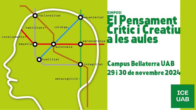 ICE de la UAB (@iceuab) on Twitter photo 🧐Tret de sortida del Simposi Pensament Crític i Creatiu a les Aules (<a href="/SimPro_ICEUAB/">Simposi Pensament Crític i Creatiu a les Aules</a>), que se celebrarà el novembre de 2024
📣Crida a la presentació de propostes de comunicació de docents d'infantil, primària i secundària
Més informació a ⤵️
uab.cat/ca/ice/simposi… 🧐Tret de sortida del Simposi Pensament Crític i Creatiu a les Aules (<a href="/SimPro_ICEUAB/">Simposi Pensament Crític i Creatiu a les Aules</a>), que se celebrarà el novembre de 2024
📣Crida a la presentació de propostes de comunicació de docents d'infantil, primària i secundària
Més informació a ⤵️
uab.cat/ca/ice/simposi…