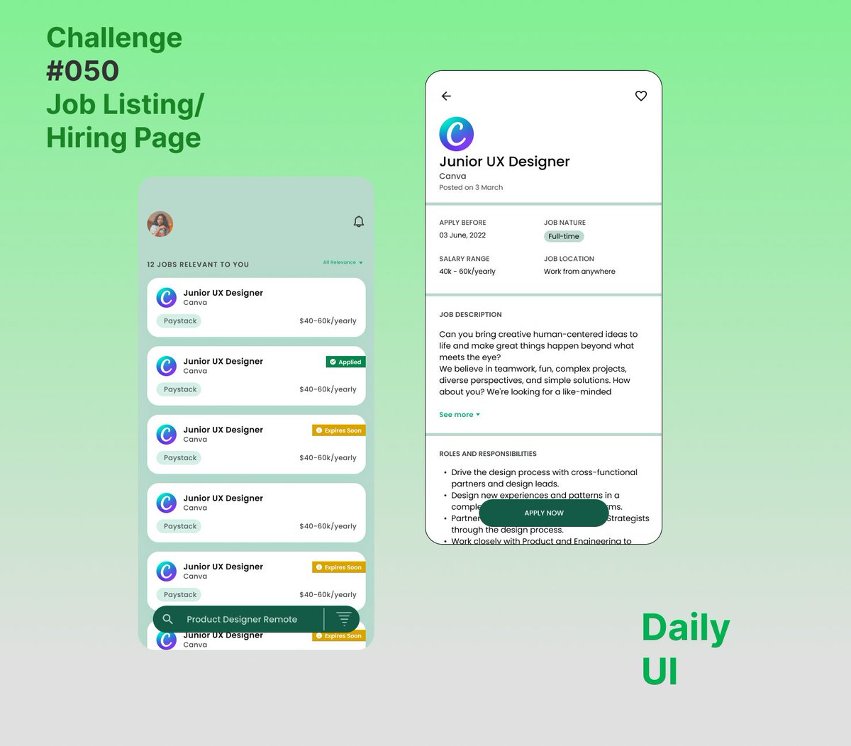 Daily UI Day 050 ➡ Job listing/Hiring page
#dailyui
#lifeofadesigner
#joblistings
#dailyuichallenge
#day050
#whatdoyouthink
#pleaseRT