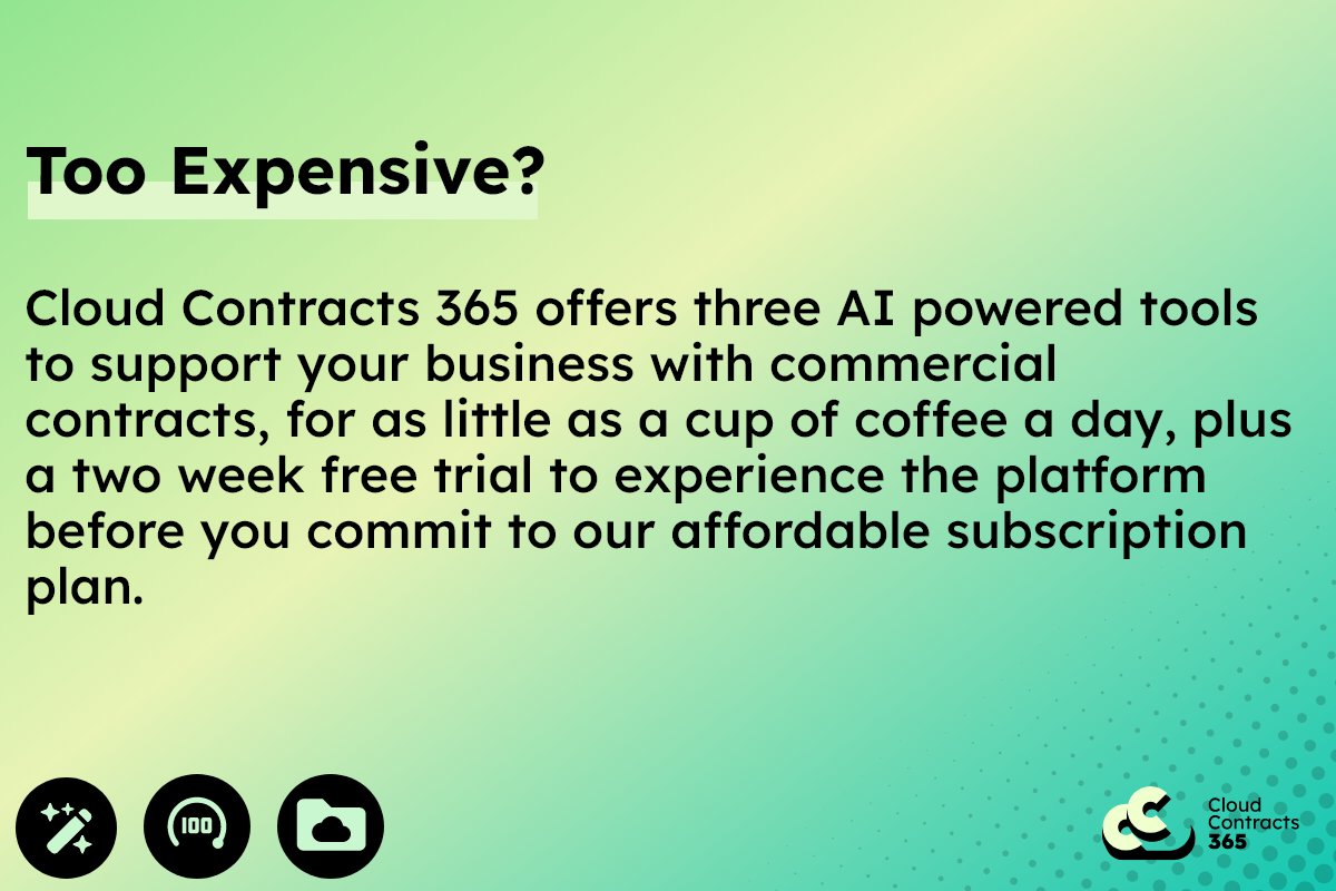 CC365_UK's tweet image. Thank you to those who took part in our recent poll.

Cloud Contracts 365 was designed to save technology businesses time and money when managing commercial contracts.

Discover More: cloudcontracts365.com

#cloudcontracts365 #AIcontractsoftware