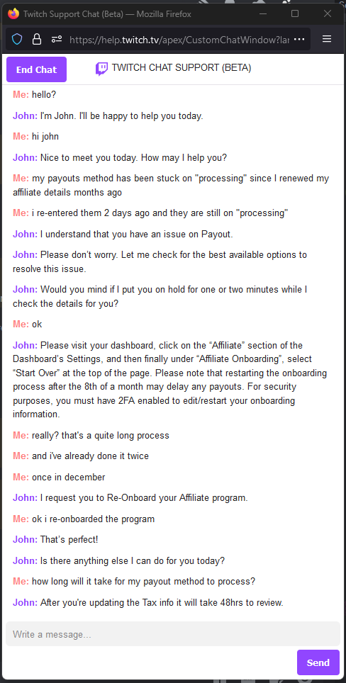 RamidotGG's tweet photo. @TwitchSupport very cool. very helpful. such chat. much John. https://t.co/wANZckwLgs