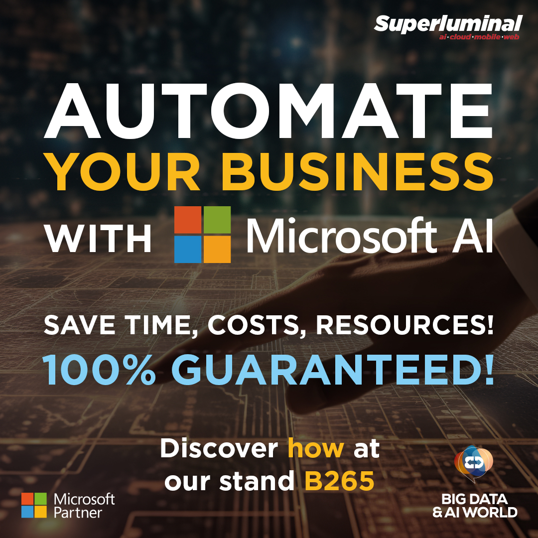 We guarantee to save you time and costs using Microsoft AI to automate the processes in your business. Find out more: - Visit stand B265 at @BigDataWorld_ on Wednesday and Thursday - Follow Superluminal Software and send us a message #microsoftai #microsoftpartner #copilot