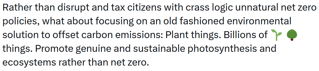 .@JamesMelville, December 2023: instead of changing anyone's lives, we should plant billions of trees. twitter.com/JamesMelville/… Now James Melville runs 'No Farmers, No Food', which attacks Welsh government plans ... to plant more trees. twitter.com/NoFarmsNoFoods…