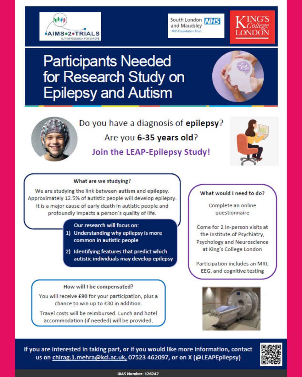 Researchers at Kings College are investigating the link between epilepsy and autism. If you have epilepsy and would like to help, contact @LEAPEpilepsy or email your interest to chirag.1.mehra@kcl.ac.uk