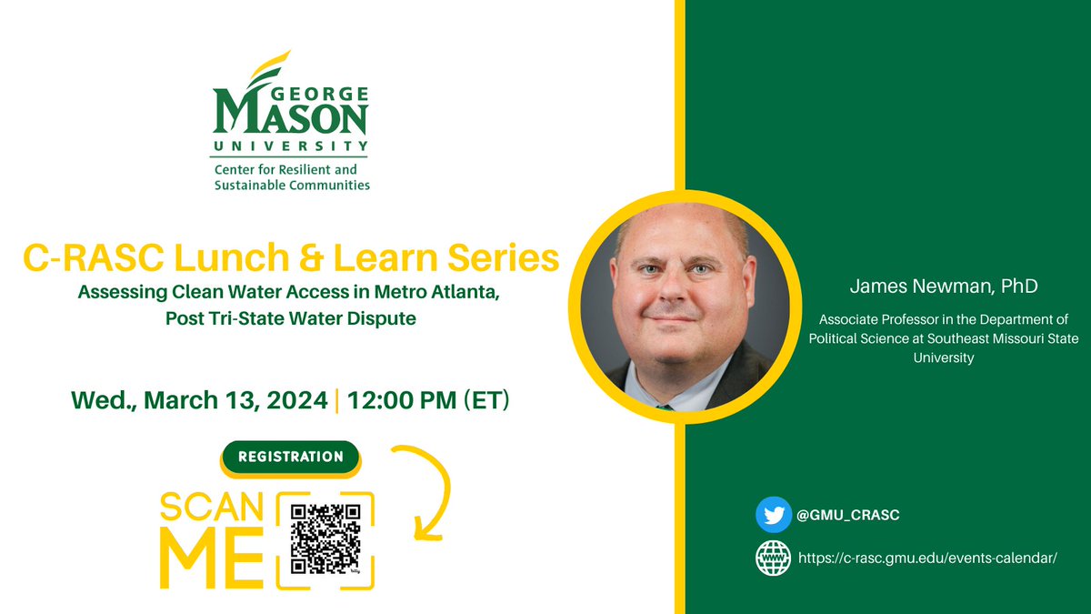 GMU Center for Resilient & Sustainable Communities (@gmu_crasc) on Twitter photo Event🚨: "How to Build a Better Emergency Manager and Improve Outcomes for those Impacted by a Disaster”
🗣️Dr. James Newman of <a href="/SEMissouriState/">Southeast Missouri State University</a>
📅Wednesday, Mar 13, 2024
🕐12:00 PM - 1:00 PM (ET)
📍Zoom Webinar
Registration: bit.ly/3HUMx8e Event🚨: "How to Build a Better Emergency Manager and Improve Outcomes for those Impacted by a Disaster”
🗣️Dr. James Newman of <a href="/SEMissouriState/">Southeast Missouri State University</a>
📅Wednesday, Mar 13, 2024
🕐12:00 PM - 1:00 PM (ET)
📍Zoom Webinar
Registration: bit.ly/3HUMx8e