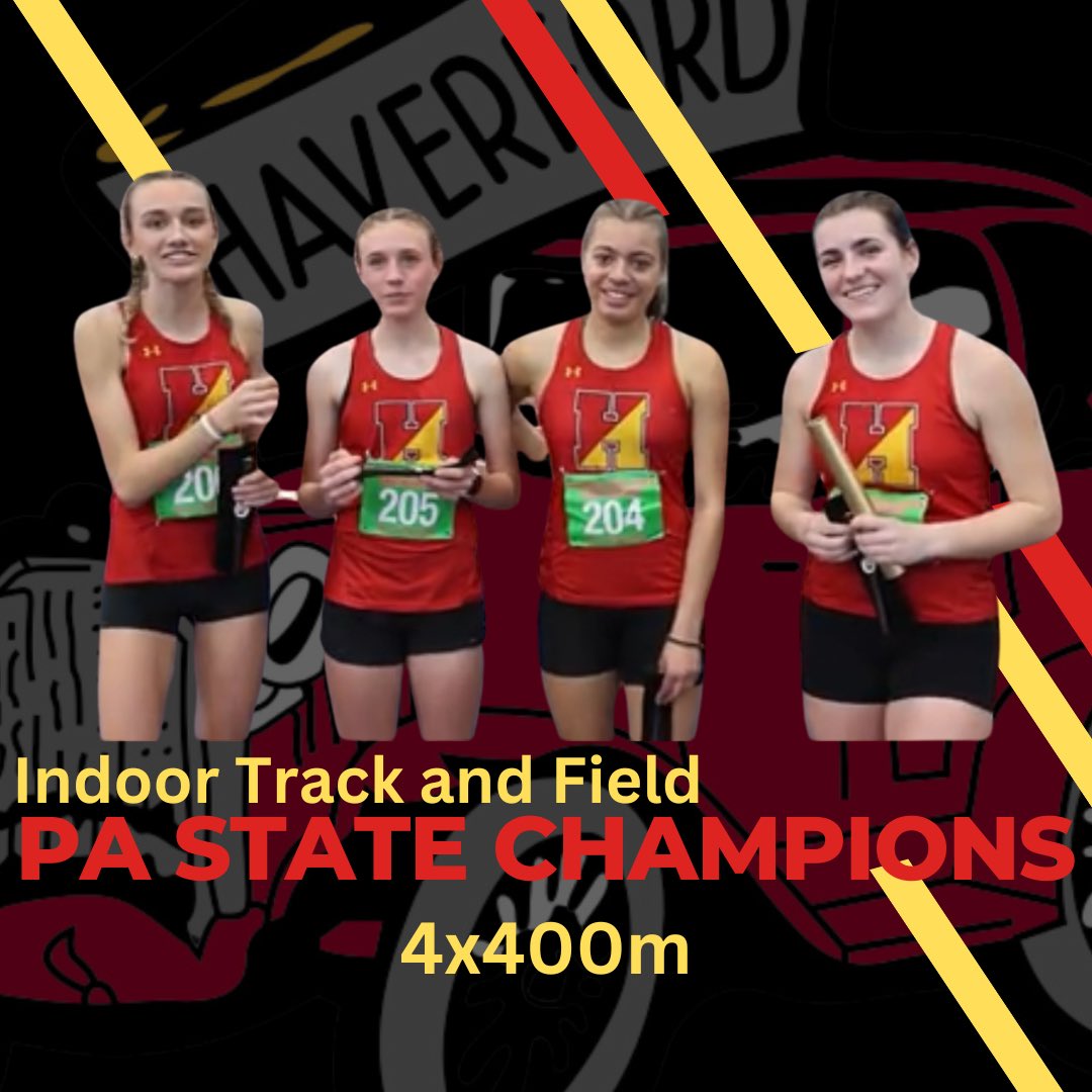 Congratulations to the Indoor Track PA State Champion 4x400m relay of Olivia Cieslak, Riona O’Neil, Alyssa Bloxton, and Ava Cavanaugh. Go Fords!