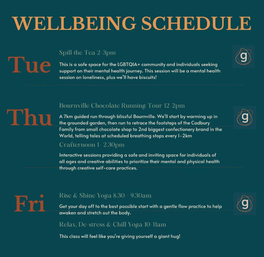 Week 8 of Term 2 2024. Wellbeing schedule for week commencing 26th February.🎉 Click the link in our bio to book now! Make sure to book to secure your place. All sessions are FREE! See you there. x #mentalhealth #birmingham #sellyoak #wellbeing #mentalhealthmatters