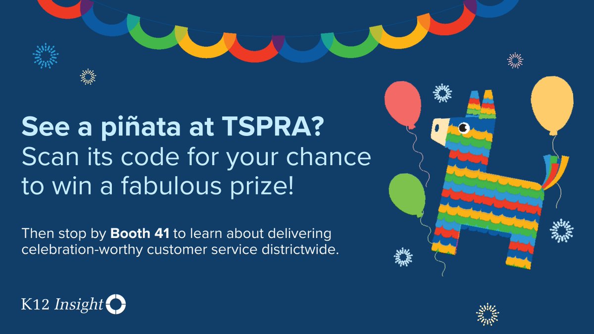Headed to the @TSPRA Annual Conference this week? Keep an eye out for the K12 Insight piñatas — scan their QR codes for your chance to win! We'll be at Booth 41 throughout the conference!