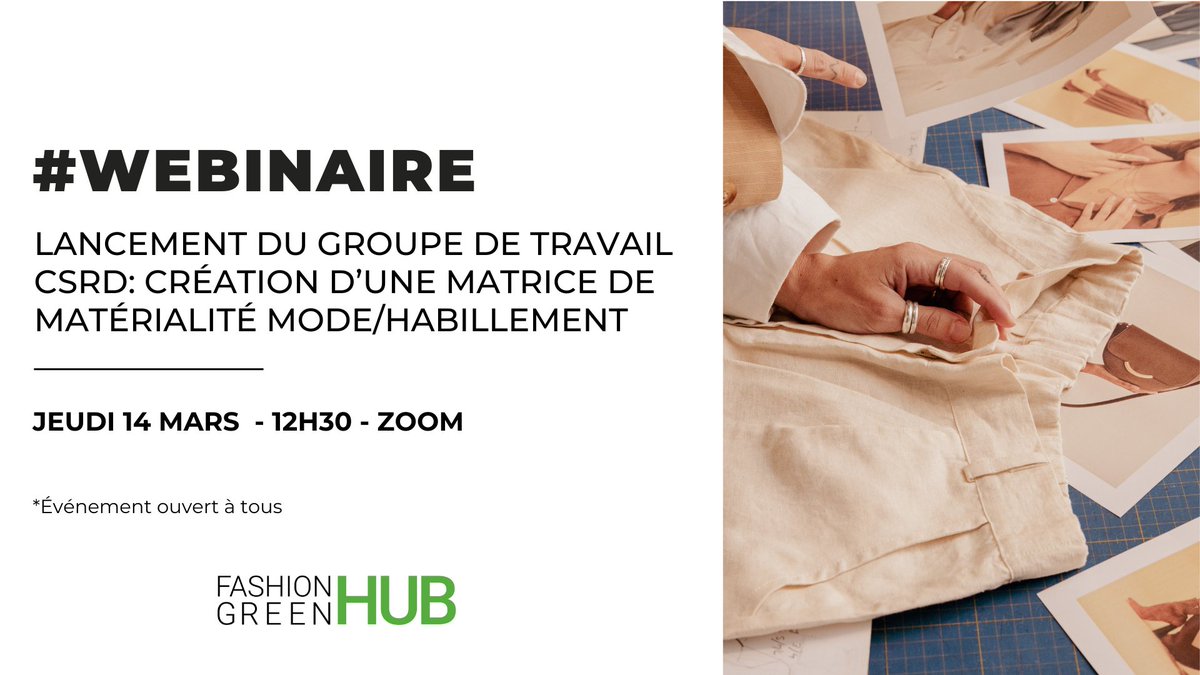 📆Rendez vous le 14 mars pour le lancement du groupe de travail CSRD. Nous proposons aux entreprises de travailler ensemble pour co-construire, adapter, faciliter et uniformiser les calculs d’impact environnementaux des marques de mode 🎟Pour s’inscrire: vu.fr/BAfeM