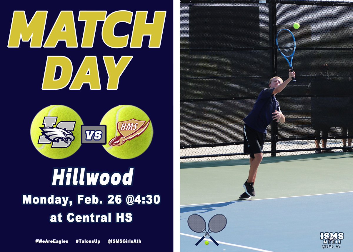 ISMS_AV's tweet photo. It's Match Day! Good luck Tennis team as you take the court against Hillwood at Central HS. Serve up a winner! #WeAreEagles #TalonsUp @ISMSGirlsAth @IndianSpringsMS https://t.co/I01u1K03Ew
