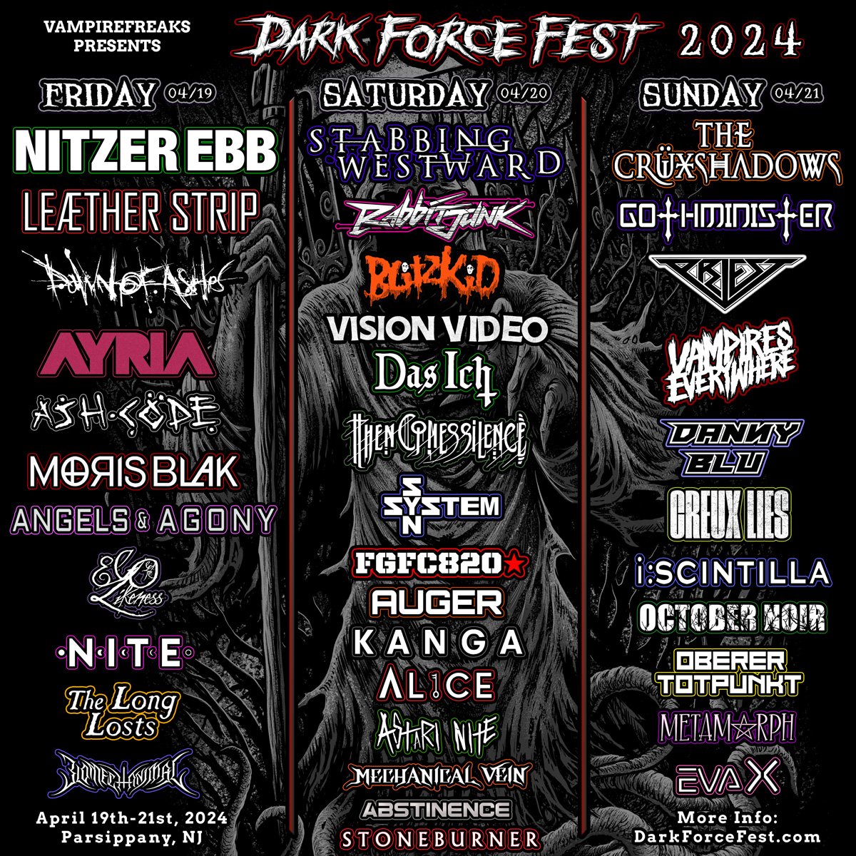 Dark Force Fest Daily Lineup Announced!
We're so excited for so many amazing bands! Which day is your favorite lineup?

#DarkForceFest #GothMusicFestival #AlternativeMusicFestival #NewJersey