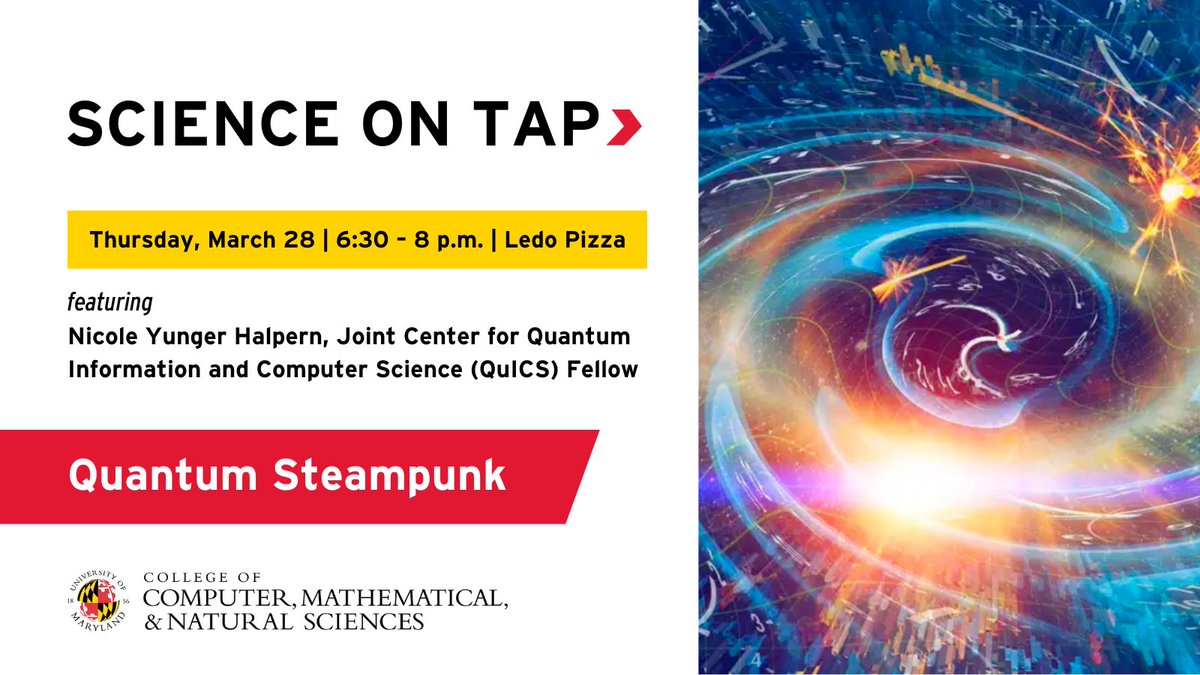 #QuantumComputing has melded with energy science, which dates to the #VictorianEra, in an emerging field that @JointQuICS Fellow Nicole Yunger Halpern has dubbed 'quantum steampunk.' Learn about this real-world #ScienceFiction at Science on Tap on 3/28: go.umd.edu/sot0324