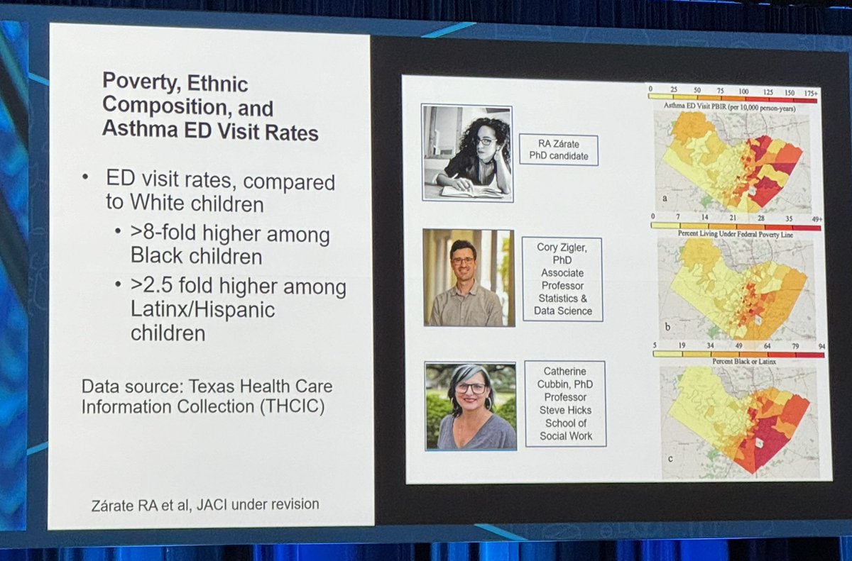 Poverty, ethnic compositions and #asthma ER visit rates are correlated nationwide as presented by <a href="/elizabethmatsui/">Elizabeth Matsui</a>. #AAAAI24 #health