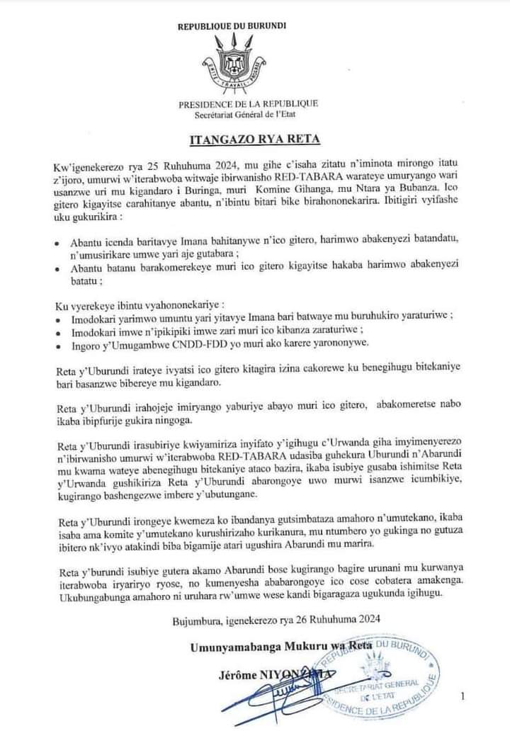 #Burundi mourns the death of 9 people in an armed attack that was claimed by Red Tabara. Rwanda accused again of being behind the armed rebellion