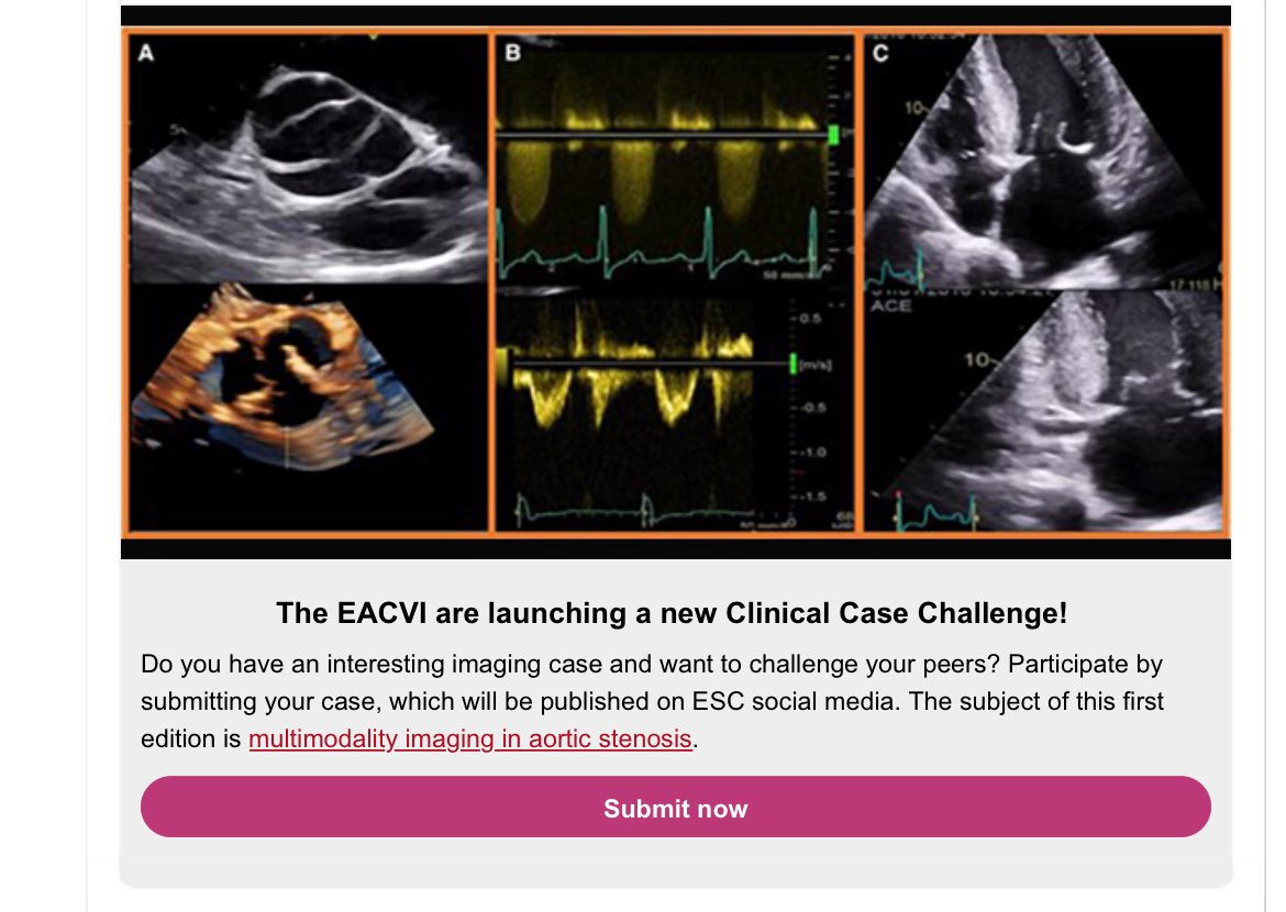 #CardioTwitter there is still time to take part in #EACVI Imaging Challenge! Next week, we will be announcing the best cases to vote for on social media for the month of Feb. We will only be choosing cases that show the role of imaging in a the assessment of #aorticstenosis The…