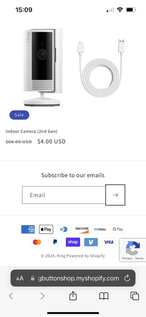 Hey <a href="/Shopify/">Shopify</a> <a href="/ShopifySupport/">Shopify Support</a>, think you might want to take a look at ringbuttonshop.myshopify.com. This site was linked to in an email claiming to be from <a href="/ring/">Ring</a>, but well… Looks a bit phishy to me 🤔