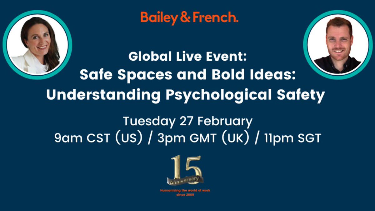 Join us tomorrow for an exclusive live event "Safe Spaces and Bold Ideas: Understanding Psychological Safety" – 3pm GMT.

Alex and Anthony will navigate the delicate balance between bravery and safety.

Register here: hubs.ly/Q02mdmWL0