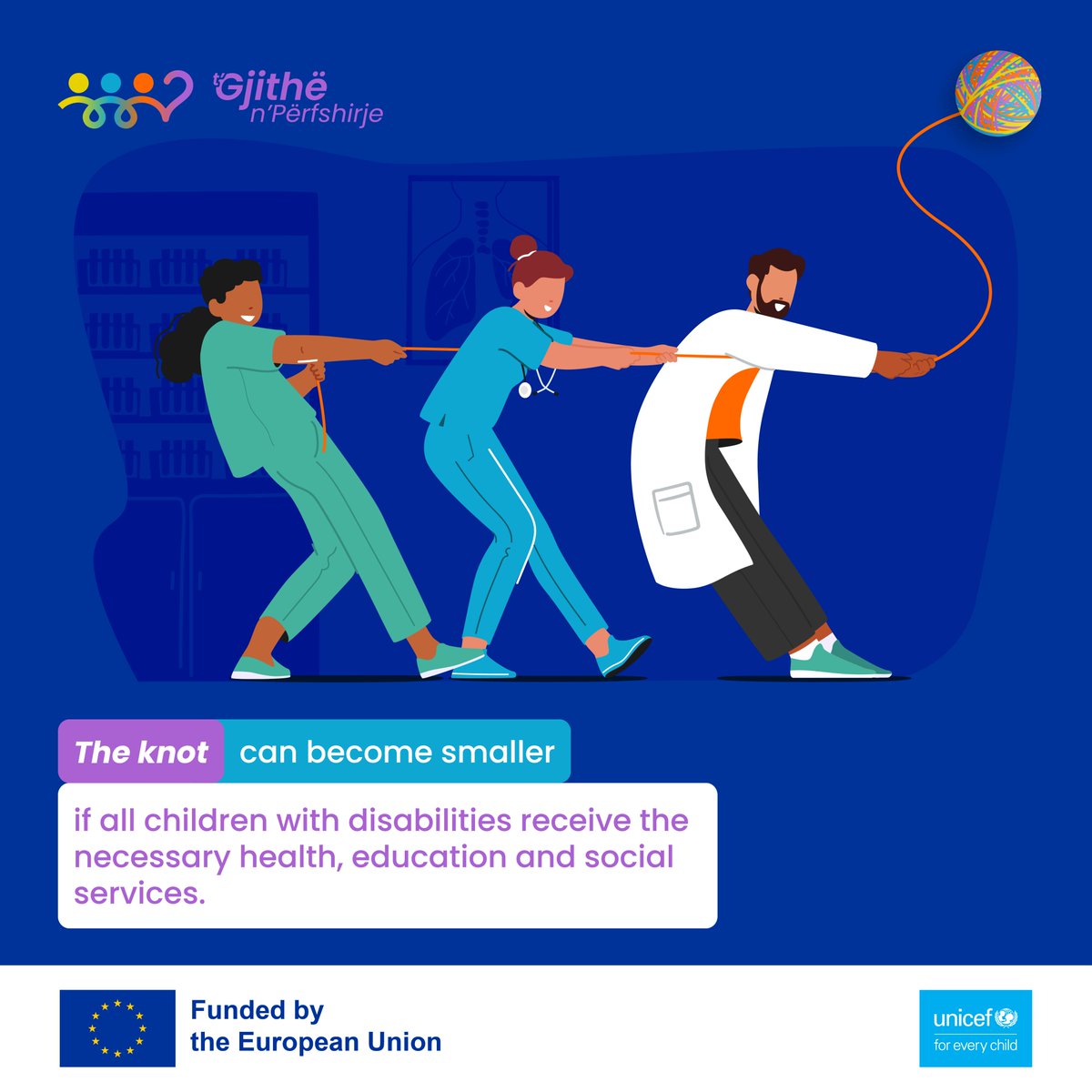 UNICEFKosovo's tweet photo. 🧶The “knot” can be reduced if all children with disabilities receive the necessary health, educational and social services.
#UntieTheKnot #allininclusion https://t.co/jAMsjTaLJK