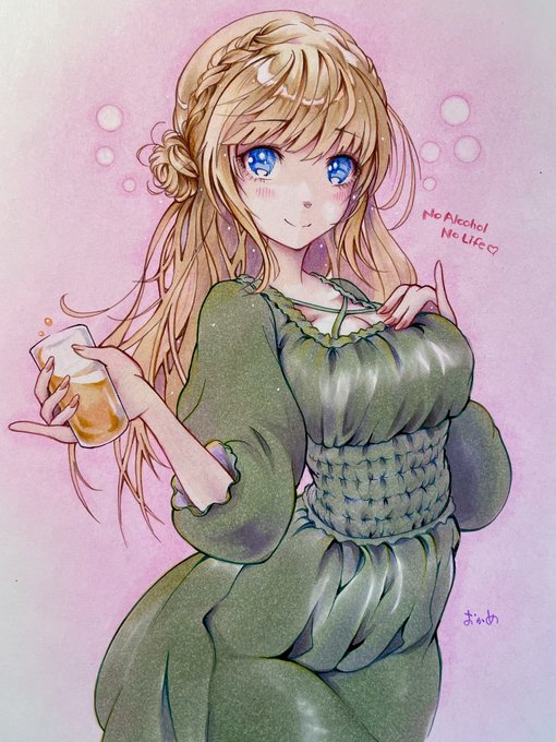 「breasts drinking glass」 illustration images(Latest)
