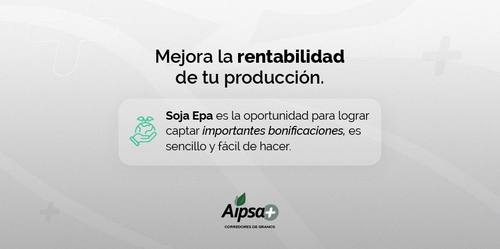 aipsa_mas's tweet photo. 👉 Hoy en Aipsa #Conceptosclaves 📣

¿Qué es la Soja Epa? 🌿

👉 Desliza para descubrir más sobre esta nueva forma de comercializar tu producción.

#OperáconAipsa https://t.co/z3CdwRd8hB