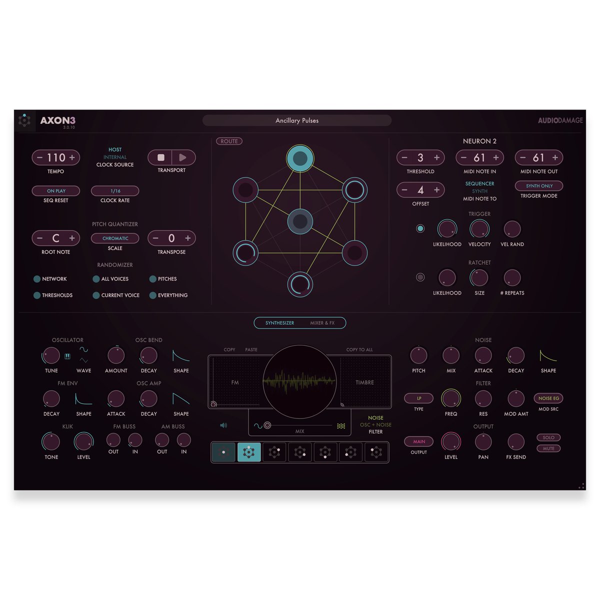 Axon 3, the third major iteration of our Axon neural sequencer and FM drum synth, is now available in our store. US$89 for full version, US$39 for owners of Axon 2. Link below...