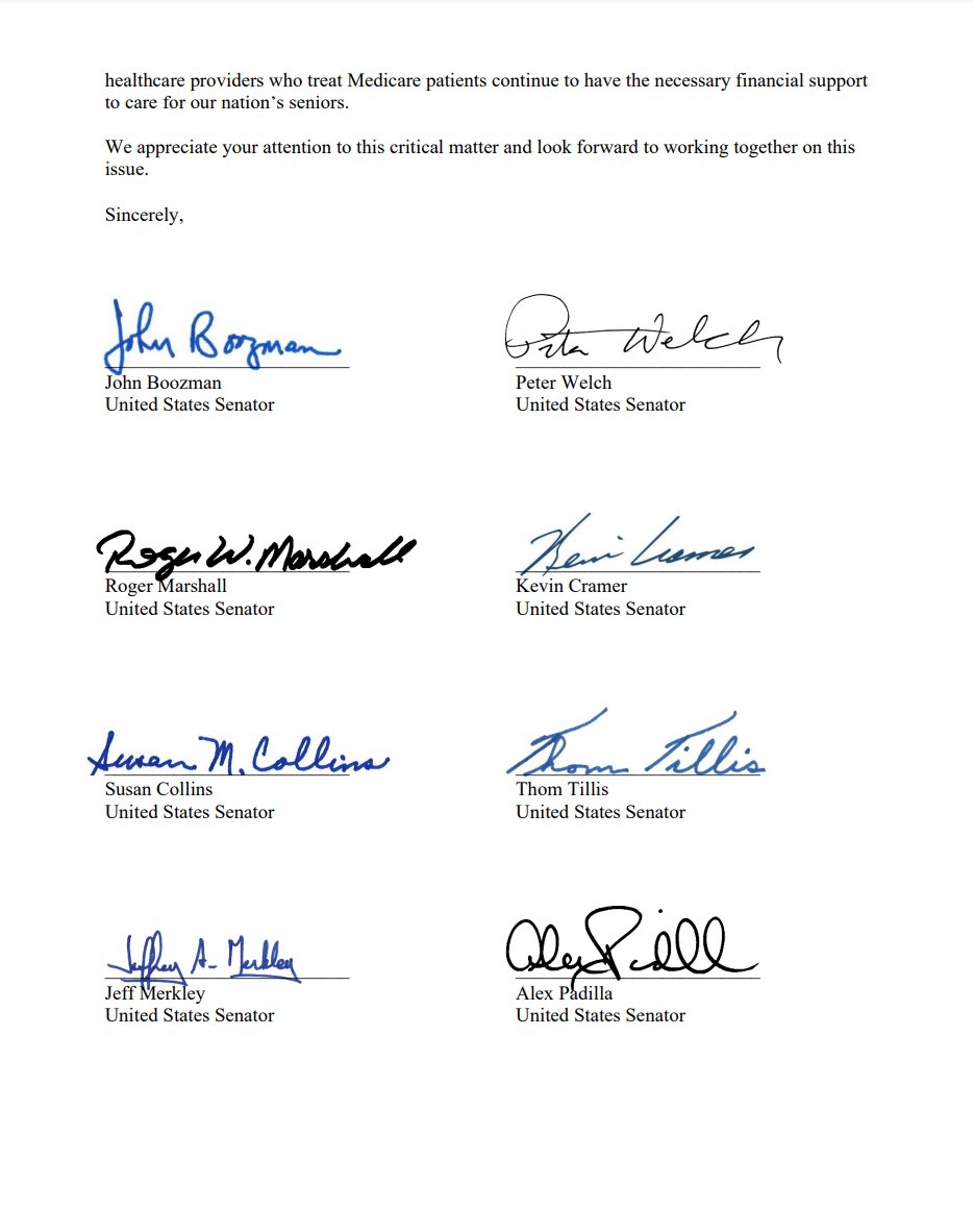 Encouraging to see 32 Senators urging Senate leadership to address the 3.37% reduction in #Medicare payments that went into effect on January 1. Full Letter: boozman.senate.gov/public/_cache/…