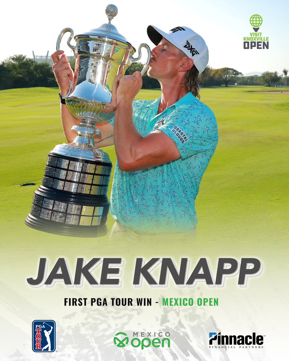 Congratulations to Jake Knapp for securing his first PGA Tour victory at the Mexico Open this past week. He showcased his talent at the 2023 Visit Knoxville Open &amp; became the sixth player our sponsor, Pinnacle Financial, has partnered with in the pro-am to clinch a PGA Tour win!