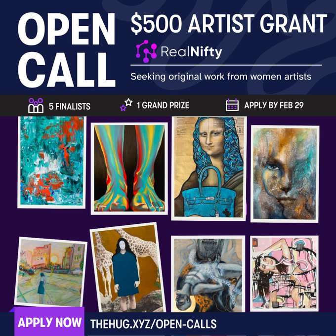 Just 3 days left to apply to the <a href="/ThatsRealNifty/">RealNifty</a> open call on @thehugxyz for the chance to take home a grant of $500 and be part of our 'Empowering Women Artists' collection!! 😲😲😲

⭐ 5 Finalists To Be Featured on RealNifty  
📷1 Artist to Receive Grand Prize of $500 Grant