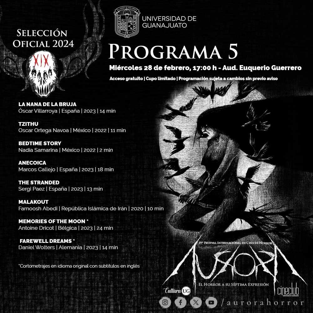 <a href="/Aurorahorror/">AuroraHorrorFilmFest</a> <a href="/UdeGuanajuato/">Universidad de Guanajuato</a> <a href="/cineclubug/">Cine Club UG</a> <a href="/CulturaUG/">Cultura UG</a> 🎟️ 28/02/2024
🕔 17:00 h
🆓 Acceso gratuito.

<a href="/Aurorahorror/">AuroraHorrorFilmFest</a> #aurorahorror #aurora19