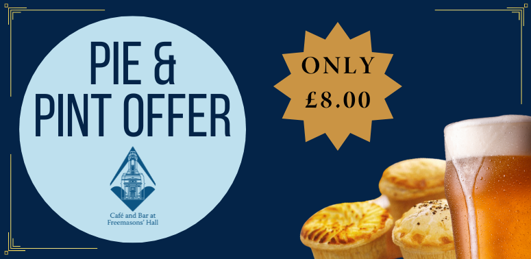 🥧Pie & Pint Offer🍺  Indulge in our mouthwatering 'Pie and a Pint' deal for just £8 at our café!🤤 Don't miss out on this unbeatable deal - swing by the café and bar today and treat yourself to a culinary delight that won't disappoint! #Freemasons #ArtDeco #LondonCafe