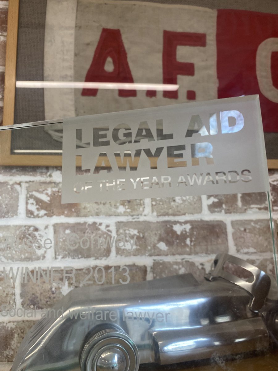 I won my Legal Aid Lawyer award in 2013. Difficult to know whether that is my most precious possession or is it maybe my 1948 Arsenal corner flag that my dad “came by” when we won the title that year - tough choice! #LALY24