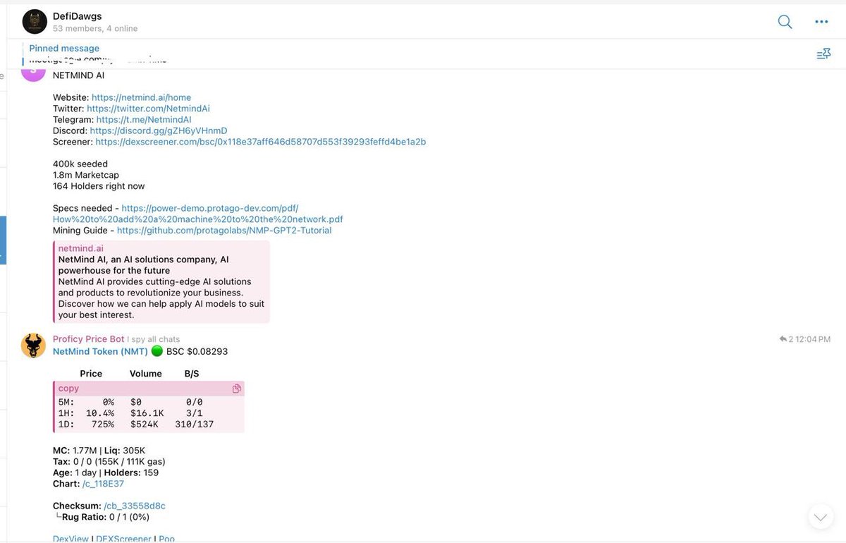 $NMT <a href="/NetmindAi/">NetMind.AI</a> is now 60x since chads at DefiDawgs DAO aped into it. 
Shameless plug: Dawgs know pretty well to ape AI coins early.