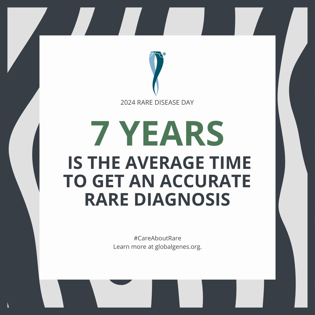 Did you know that it takes an average of 7 years to get an accurate diagnosis for a rare disease? In many cases, it may take much longer. Share this post to spread awareness for those who are struggling to find answers. Learn more about Rare Disease Day: go.globalgenes.org/RDD-2024